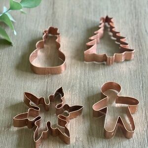 Copper Holiday Cookie Cutter Set Snowflake Snowman XMas Tree Gingerbread Cookie
